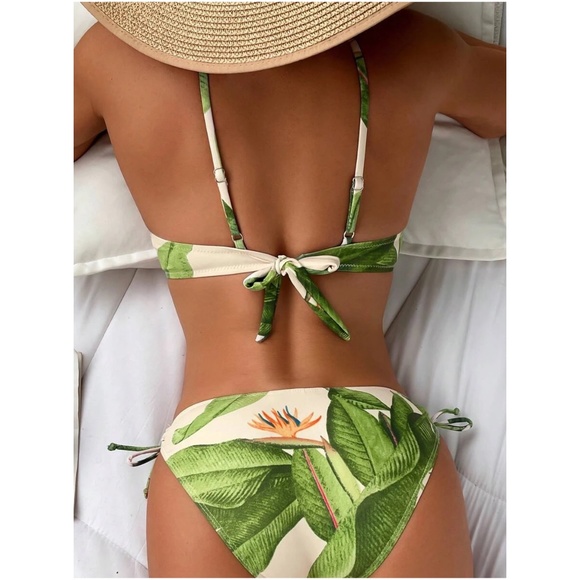 Tropical Leaves Print Tie Beach Swim Bikini - Picture 4 of 10